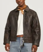 Men's Shirt Style Dark Brown Leather Jacket