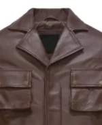 Men's Solid Brown Leather Jacket Collar