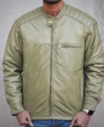 Men's Solid Olive Green Leather Jacket