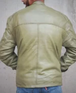 Men's Solid Olive Green Leather Jacket - Image 2