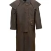 Men's Distressed Dark Brown Canvas Duster Coat