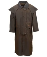 Men's Distressed Dark Brown Canvas Duster Coat