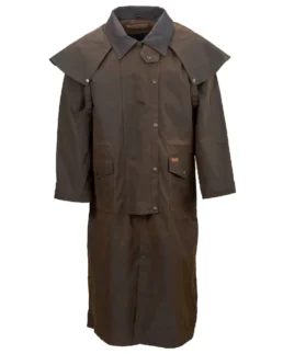 Men's Distressed Dark Brown Canvas Duster Coat