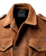 Men's Strap Pockets Suede Jacket Collar