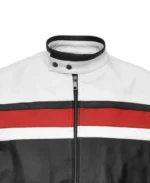 Men's Striped Rocker Moto Leather Jacket Collar