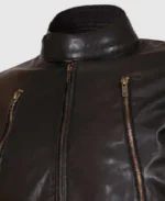 Men's Stripes Biker Leather Jacket Collar