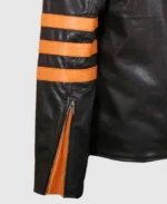 Men's Stripes Biker Leather Jacket Sleeves