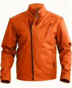 Men's Stylish Orange Leather Jacket - Image 3