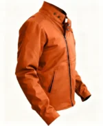 Men's Stylish Orange Leather Jacket - Image 4
