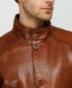Men's The Barclay Brown Leather Jacket Collar