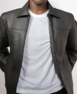 Men's Thread Crafted Black Leather Jacket - Image 4