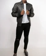 Men's Thread Crafted Black Leather Jacket - Image 5