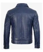 Mens Trucker Navy Leather Jacket - Image 2