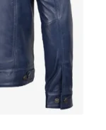 Mens Trucker Navy Leather Jacket - Image 4