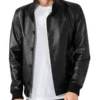 Black Men's Leather Bomber Jacket
