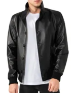Black Men's Leather Bomber Jacket