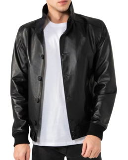 Black Men's Leather Bomber Jacket