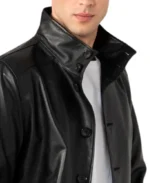 Black Men's Leather Bomber Jacket Collar
