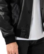 Black Men's Leather Bomber Jacket Sleeves