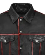 Men's Venom Piped Black Leather Jacket Collar