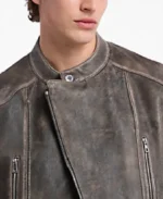 Men's Washed Moto Leather Jacket Collar
