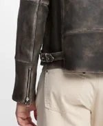 Men's Washed Moto Leather Jacket Sleeves
