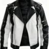 Men's White And Black Premium Biker Leather Jacket