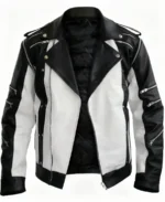Men's White And Black Premium Biker Leather Jacket