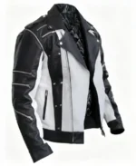 Men's White And Black Premium Biker Leather Jacket - Image 3