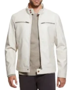 Men's White Cafe Racer Leather Jacket
