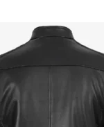 Men’s White Stripes Black Cafe Racer Leather Jacket - Image 4