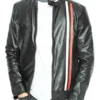 Men's White and Orange Striped Leather Jacket