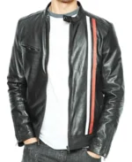 Men's White and Orange Striped Leather Jacket