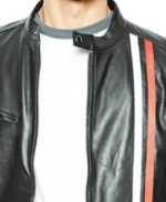 Men's White and Orange Striped Leather Jacket Collar