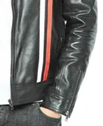 Men's White and Orange Striped Leather Jacket Sleeves