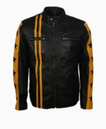 Men's Yellow Star Cafe Racer Leather Jacket
