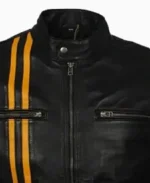 Men's Yellow Star Cafe Racer Leather Jacket Collar