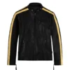 Men's Yellow Stripes Black Leather Jacket