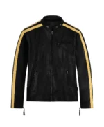 Men's Yellow Stripes Black Leather Jacket