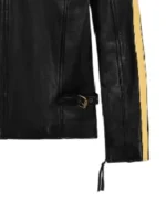 Men's Yellow Stripes Black Leather Jacket Sleeves