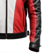 Men’s Red and Black Moto Faux Leather Jacket Cuffs Closeup