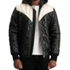 Men's Black Hooded Puffer Leather Jacket