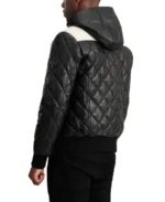 Men's Black Hooded Puffer Leather Jacket - Image 2