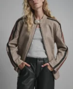 Nova Vintage Leather Striped Racer Jacket - Image 4