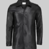 Men’s Classic Solid Black Leather Coat