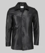 Men’s Classic Solid Black Leather Coat