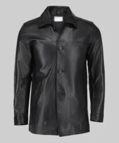 Men’s Classic Solid Black Leather Coat