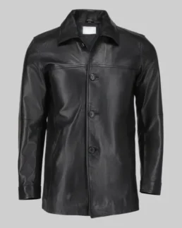 Men’s Classic Solid Black Leather Coat