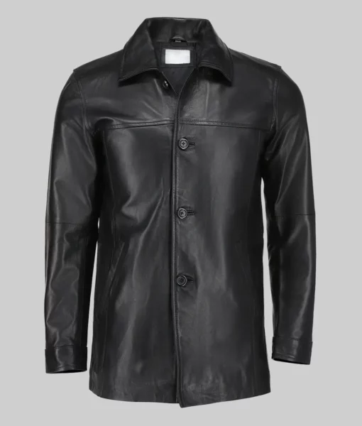Men’s Classic Solid Black Leather Coat Men’s Classic Solid Black Leather Coat