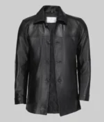 Men’s Classic Solid Black Leather Coat
